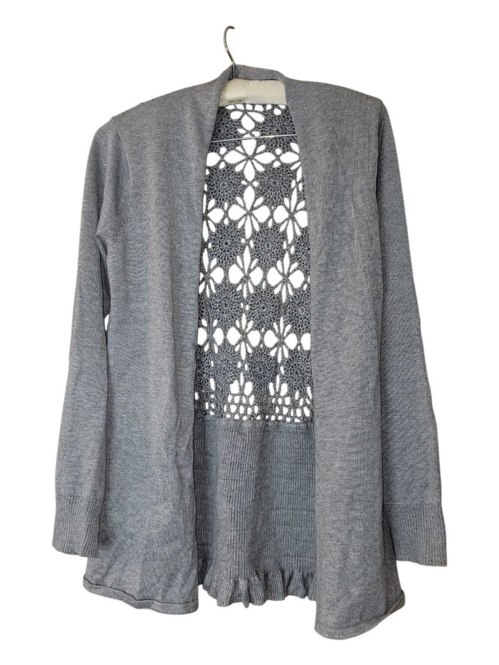 Vila Milano Crocheted Back Boho Gray Cardigan Sweater M